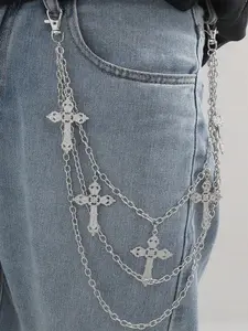 Y2K Cross Pants Chain Jeans for Women & Men, Pocket Chain Design, Layered Biker Hip Punk Style, Silver Color Light Weight, Festivals Concerts, Accessories for Men