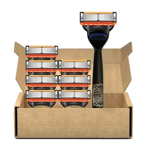 6 Layer Manual Razor & 8 Replacement Blade Heads, Classic Men's Shaving Tool, Smooth Shaving Tool, Washable Shaving Tool for Men, Razors Set