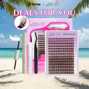 VEYESBEAUTY Dreamy-Brown Cluster Lashes Kit Individual Lash Extensions DIY Dramatic Volume Eyelash for Self Application at Home Makeup Cosmetic