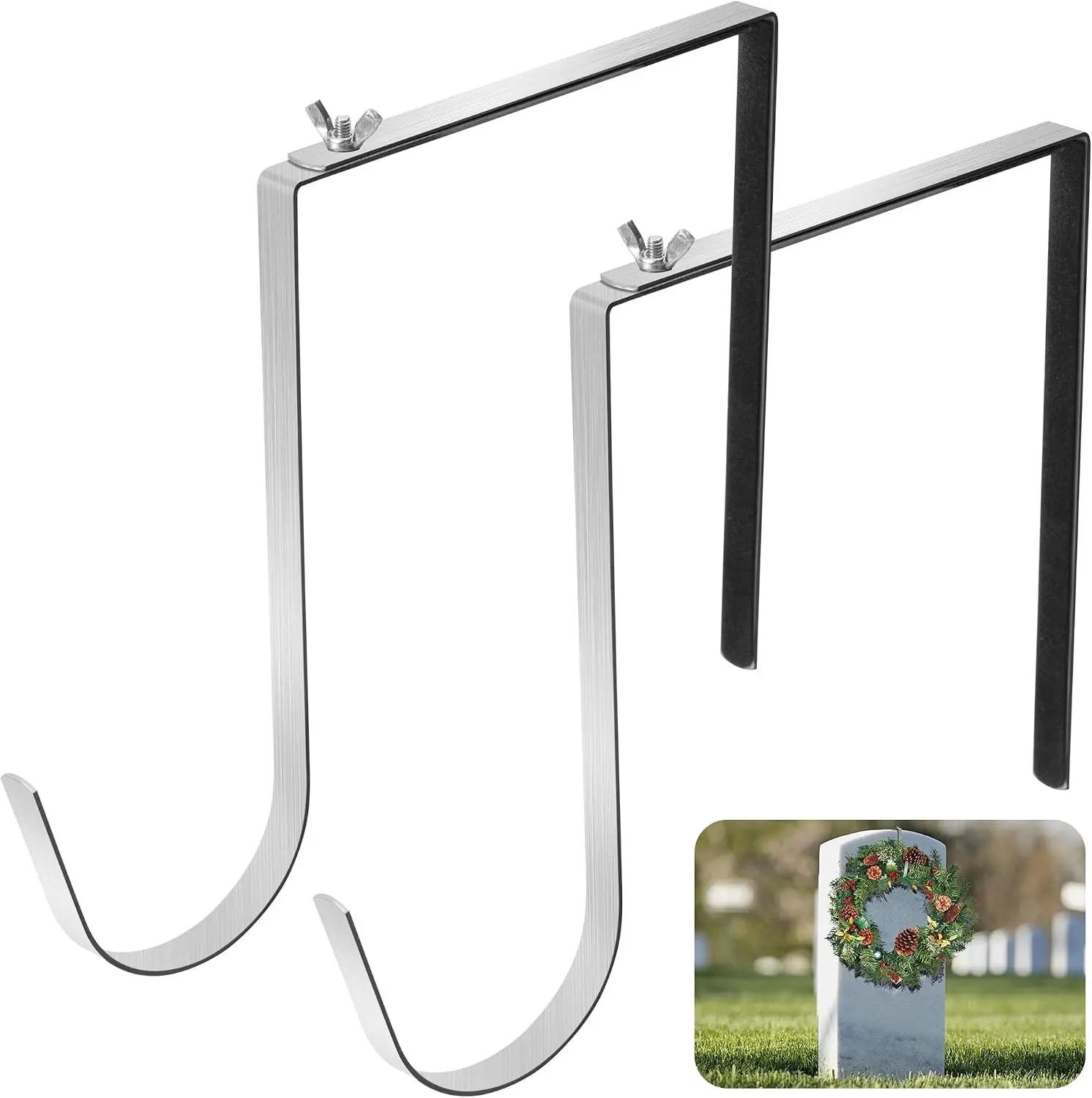 2 Pcs Christmas Headstone Wreath Hanger, Adjustable Headstone Wreath Holder | Stainless Steel Cemetery Tombstone Wreath Stand Fit 6"-11" for Christmas Easter Memorial Day Gravestone Decoration