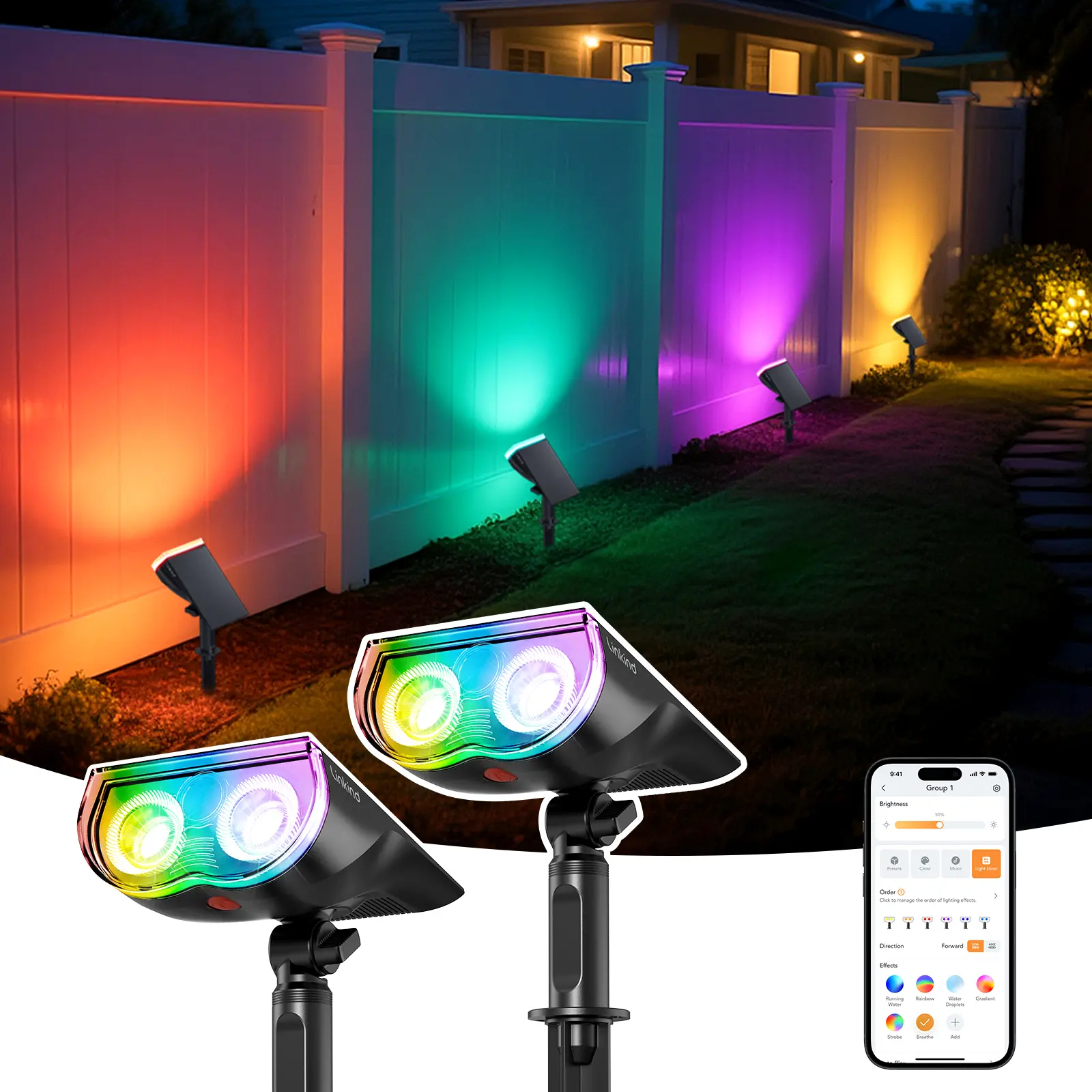 Linkind Smart Solar Spotlight Outdoor APP Control Color Changing IP67 Waterproof Landscape Lighting for Yard Garden Pathway