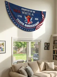 250th Anniversary Half Fan Bunting Flag 1776‑2026, Western Cowboy Winged Eagle Red Cup Red‑White‑Blue Patriotic Detail, 4th of July Freedom Decor for Indoor Outdoor Home Yard & Porch usa