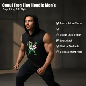 Puerto Rico Coqui Frog With Flag Camera Graphic Sleeveless Hoodie Men Workout Tank Top