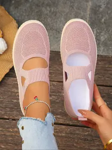 Women's Casual Soft Sole Square Toe Flat Shoes, Slip On Shoes, Elastic Band Patchwork Design, Comfortable Walking Shoes for Indoor & Outdoor Use