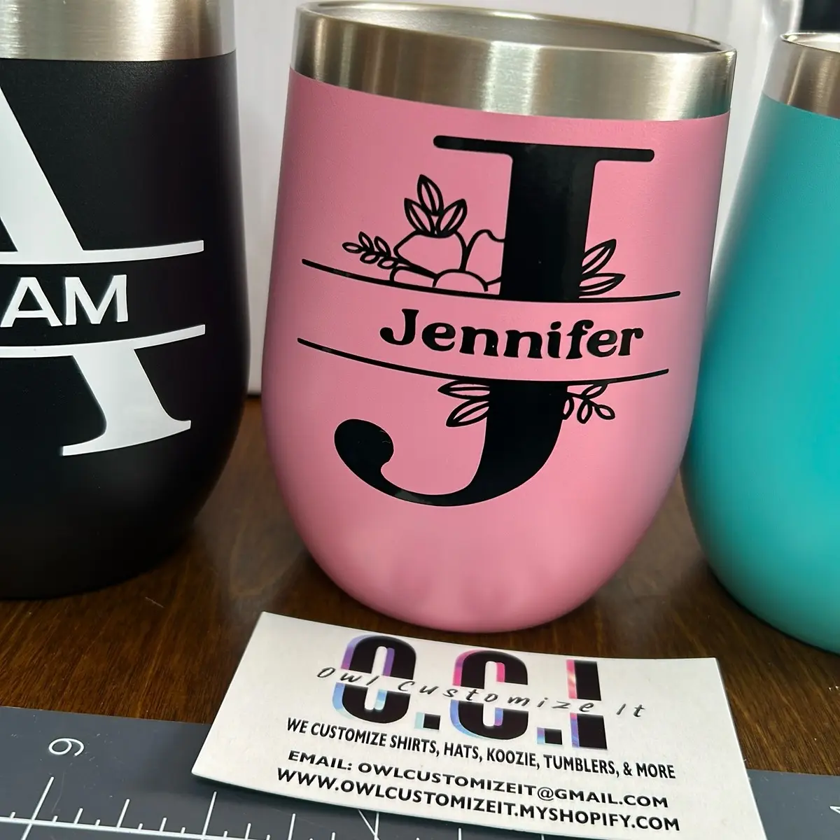 Custom Monogram Tumblers Personalized with Name and Initials in Stylish Colors for Unique Gift Options