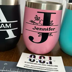 Custom Monogram Tumblers Personalized with Name and Initials in Stylish Colors for Unique Gift Options