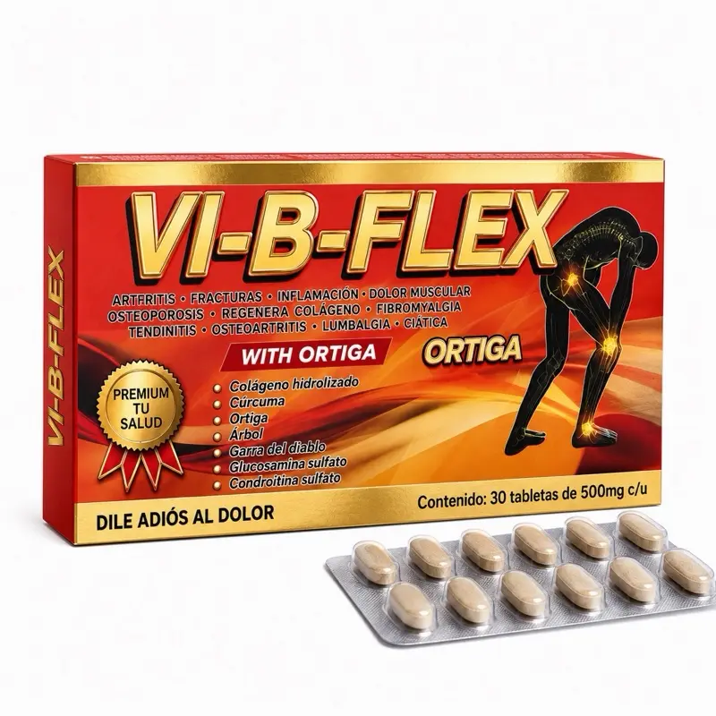 VI-B-FLEX Ortiga Herbal Supplement Tablets with Collagen & Turmeric, 30 Tablets, 500 mg Each