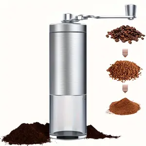 Manual Stainless Steel Coffee Grinder - Adjustable Settings, Portable Conical Burr Grinder for Camping, Travel, Espresso - With Hand Crank