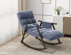 Dreamzon Casual folding rocking chair upholstered lounge rocking chair adjustable high back and foot rest,side pockets placed in living room bedroom balcony