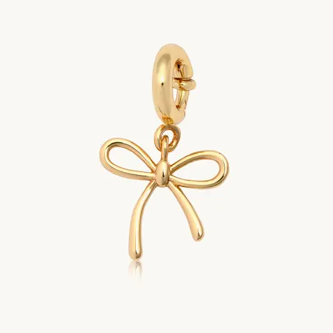 Little Words Project Women's 14K Gold-Plated Brass Bow Charm - Casual Female Costume Jewelry Pendant, Bag Charm Styling Accessory for Mix and Match, Everyday Wear, Handle with Care, Choking Hazard Small Parts