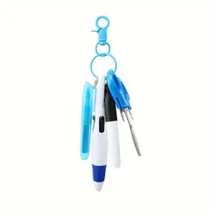 Multifunctional Keychain Set, 1 Set/6 Sets Including Telescopic Ballpoint Pen & Folding Scissors, Durable Gift for Nurse, Doctor, Retractable Keychain