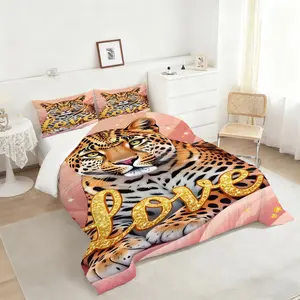 Chic Pink Leopard Comforter Set, Stylish Bedding Set with Unique Fur Pattern, Soft and Cozy Design, Perfect for Whimsical and Romantic Bedroom Décor, Brighten Up Your Space!, Includes 1 quilt, with 1 or 2 Pillowcase No Pillow Core