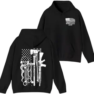 No One Fights Alone Hoodie, First Responder Flag Graphic, Military Fire Police Dispatch Design, Black Patriotic Pullover, Support Heroes