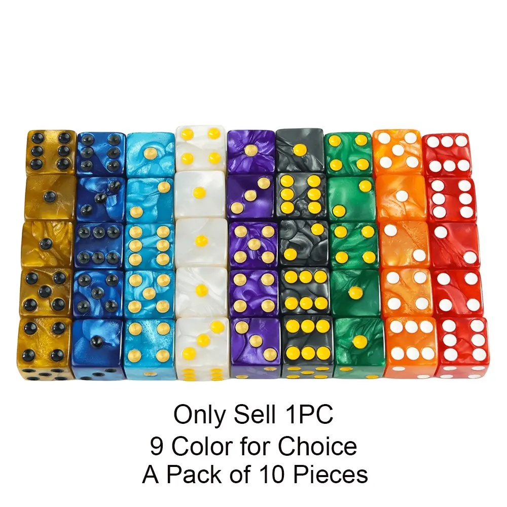 10pcs Acrylic Dice Set, Durable 16mm Pearl Texture Straight Edge Dice, Essential Gaming Accessories for Tabletop Games
