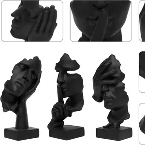 3 Pcs Thinker Statue, Silence is Gold Abstract Art Figurine, No Hear No See No Speak Modern Home Resin Sculptures Decorative Objects Decor for Home... Set Ornaments