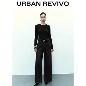 URBAN REVIVO Crew Neck Skinny T-Shirt for Women  UWB440043 Casual Outfit 2025 Women Clothing Girl Elegant Fashion Trendy and Versatile OOTD