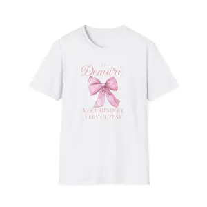 Demure Bow T-Shirt - Cute & Mindful Softstyle Tee, Gift for Her, Casual Outfit, Birthday, Feminine Fashion, Everyday Wear