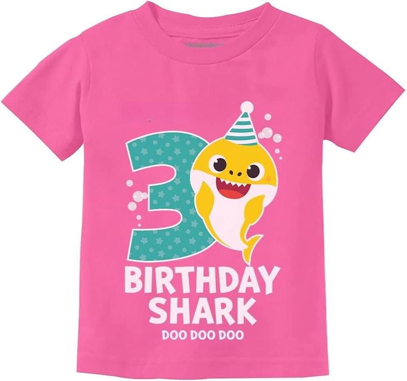Tstars 3rd Birthday Baby Shark Shirt 3 Year Old Birthday Boy Girl Toddler Kids T-Shirt Funny Graphic Tee