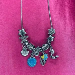 Aquamarine. Charm necklace meaning happiness.