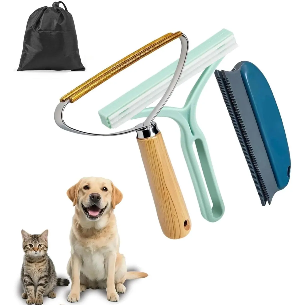 Pet Hair Remover 2nd Gen (3 Pack) - Reusable Lint Removal Tool for Couch, Carpets, Cat Trees, Car Mats, Furniture, Clothes, Pet Houses, Dog & Cat Hair Scraper Tool with Storage Bag