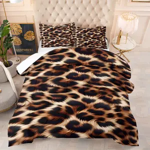 2/3 Pcs Fluffy Brown-Black Leopard Print Bedding Comforter Set, Comforter & 1/2 Pillowcases (no filler), All-Season, Fluffy Leopard Print, Fits Bedroom/Dorm/Rental Decor, Ideal for Warm Texture Fans/Roommates/Birthday Gifters