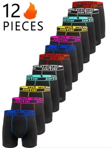 Men's Stretchy Boxer Briefs with Letter Tape, Casual Comfy Breathable Underwear for Daily Wear, Men's Underwear for All Seasons