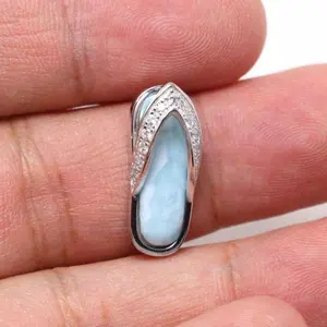 Natural Dominican Larimar CZ Gemstones Necklace