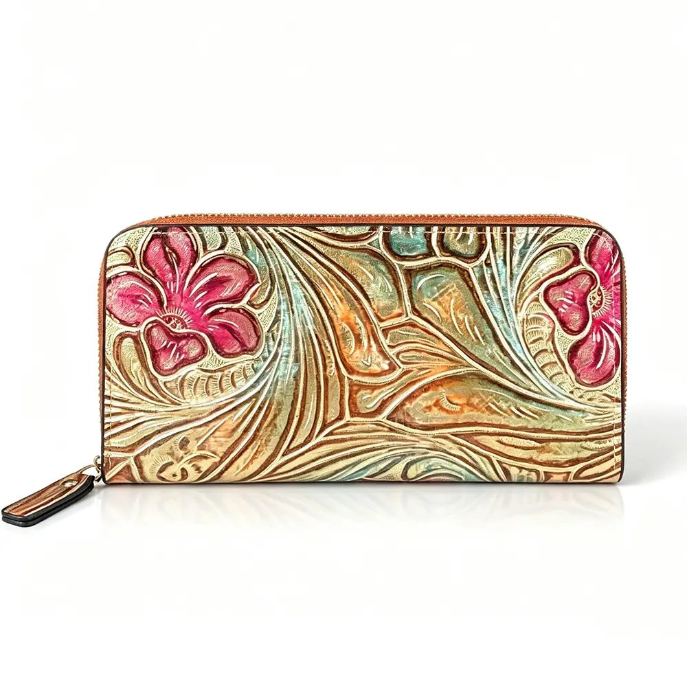2026 New Retro Glossy Leather Long Wallet, 3D Embossed Large Capacity Hand Clutch with Coin & Document Pockets, Scratch-Resistant Leather, Versatile for Daily Commute & Shopping, Ideal Holiday Gift for Women