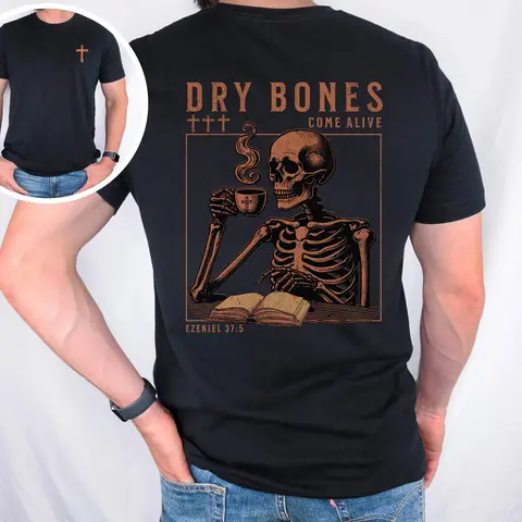 Men's Christian Soft Cotton Round Neck/Crew Neck Short-Sleeve Seamless Fitted T-Shirt - Dry Bones Come Alive Graphic, Scripture Faith-Based Apparel, Foldable Religious Adult Gift, Long-Lasting Print Custom-Made Shirt