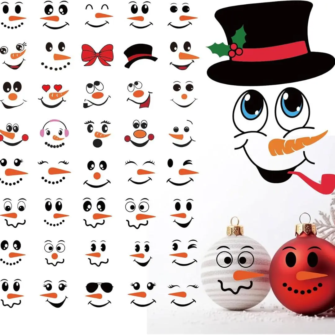 41 PCS Snowman Face Stickers for Crafts Christmas Vinyl Snowman Face Decals for Ornaments Glass Water Bottles Cup Window Wall Christmas Decorations (41Pcs...