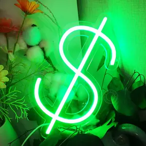 Dollar $ LED Neon Light Sign  Home Bedroom  Room Business Pub Store Bar Shop Wall Decor Sign Birthday Christmas Gifts 5V USB Green 11.81" X 6.3"