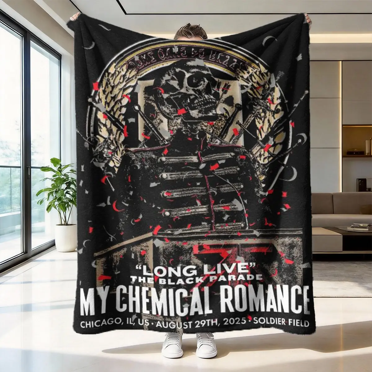 My Chemical Romance Blanket, High-Weight Flannel Fabric, Soft and Warm, Anti-Wrinkle, Easy Clean, Ideal for Rock Fans, Slogan Print Blanket, Printed Blankets