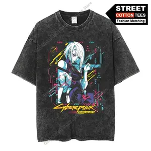 Game Cyber Punk LUCY T Shirt Cotton Washed Vintage T-shirt Y2k Harajuku Street Unisex Short Sleeve Tees L319 JG1