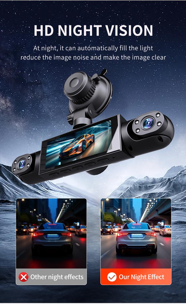 VAVUPO Night Vision 4-Channel Dash Cams for Car 1080P CAR DVR with Rotatable Lens 3-Inch IPS Screen & Emergency Lockout Wide-Angle Recording