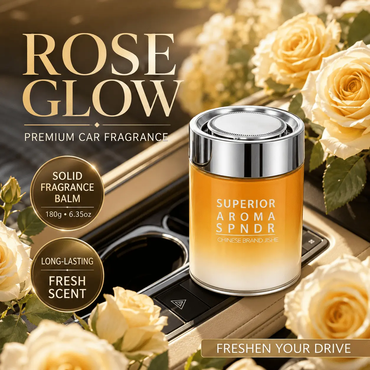 180g Long-Lasting Solid Car Air Freshener Balm in Glass Jar, Solid Car Perfume for Auto Interior, Office and Small Spaces, Ocean, Gardenia or Rose Scent, Car Interior Ornament, Air Freshener, 1 Pack