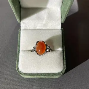 carnelian  gemstone sterling silver S925 adjustable ring waterproof no tarrish gift for Chirstmas