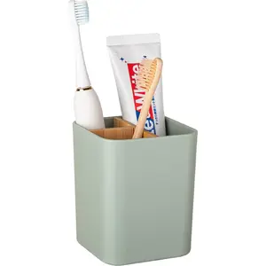 Toothbrush Holder for Bathrooms, 3 Slots Kids Toothbrush and Toothpaste Holder Bathroom Countertop Organizer for Electric Toothbrushes, Floss, Razors - Green