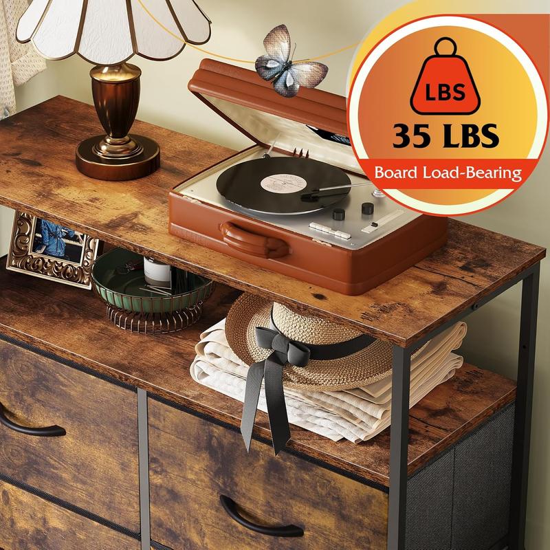 Fabric Dresser for Bedroom with Open Shelves, Tall Dresser with 8 Drawers, Storage Tower with Fabric Bins, Chest of Drawers for Closet, Hallway, Rustic Brown Grain Print Fabric Dresser for Bedroom with Open Shelves, Tall Dresser with 8 Drawers, Storage Tower with Fabric Bins, Chest of Drawers for Closet, Hallway, Rustic Brown Grain Print