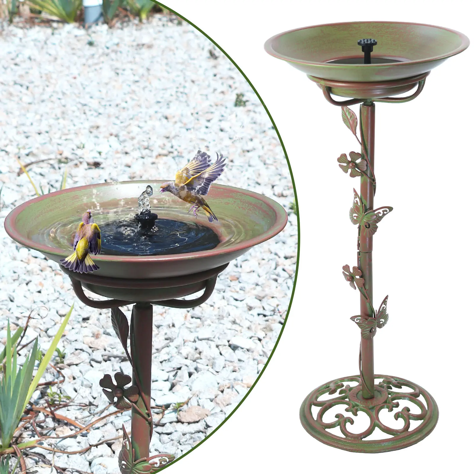28.5" H Solar Bird Bath for Outside,Cast Iron Bird Bath and Solar Fountain ,Metal Bird Baths Bubbler,Birdbaths for Outdoors,for Garden Outdoor Decoration