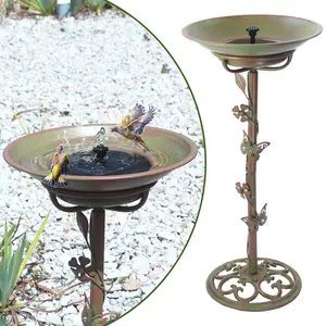 28.5" H Solar Bird Bath for Outside,Cast Iron Bird Bath and Solar Fountain ,Metal Bird Baths Bubbler,Birdbaths for Outdoors,for Garden Outdoor Decoration