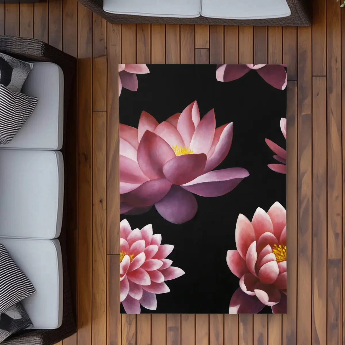 360 stand Floral Area Rug - 3x5 ft Rectangular Pink Lotus Design, Asian Inspired Outdoor Home Decor Carpet, Botanical Area Rugs, Elegant Rug