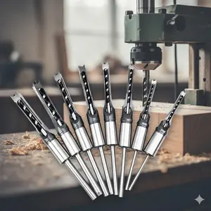Heavy-Duty Mortising Drill bit Set for Precision Joinery, Multi-functional Woodworking Auger with Square Hole Drill, Anti-Slip metal Cutting Tool, Quick Boring System, includes 6.4/8.0/9.5/12.7mm Sizes, Corrosion-Resistant Bits Kit