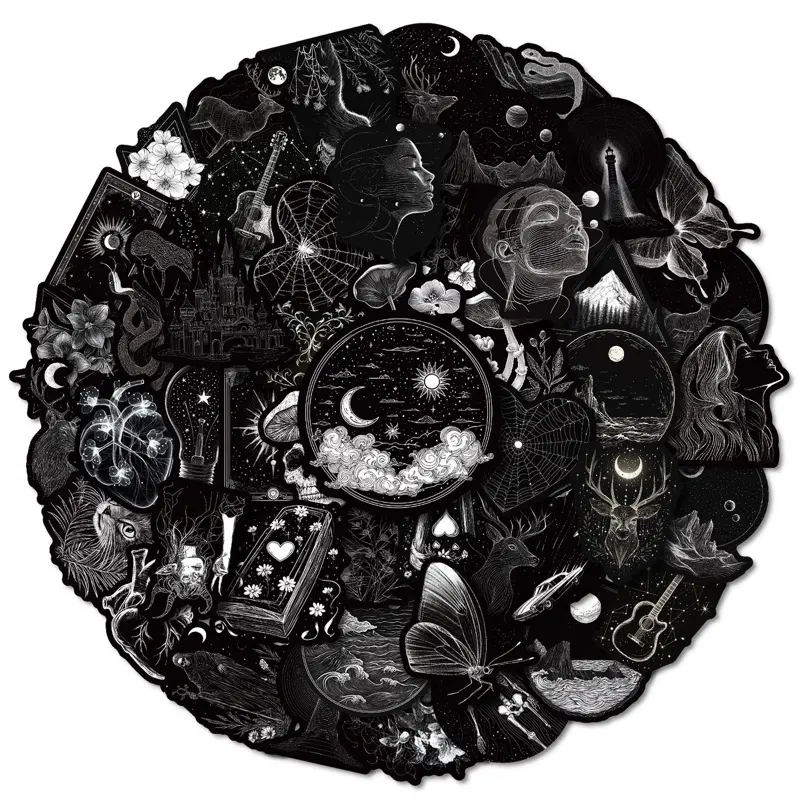 50 pcs Cute Black White Art Gothic Graffiti Stickers Aesthetics DIY for Water Bottles Laptop Luggage Journaling Craft Project Beautiful Waterproof Vinyl Decals for Kids Teens Adults diy decorative