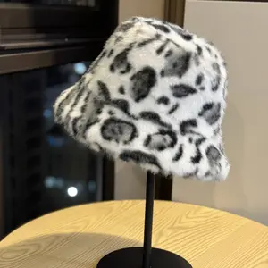 Winter warm and fashionable leopard print imitation mink fur plush women's outdoor windproof and cold protection ear protection warm furry fisherman hat winter beanie hat large woman
