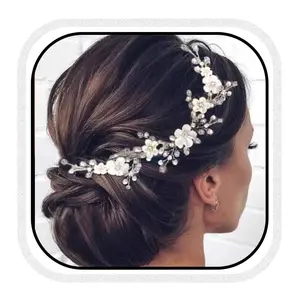 Flower Bride Wedding Hair Vine  Bridal Headband Rhinestones Hair Breath Accessories for Women and Girls (A )