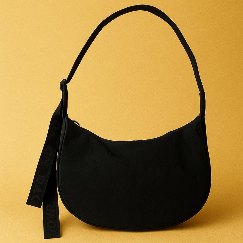 BAGGU Medium Nylon Crescent Bag - Black, Durable & Versatile, Crescent Shape, Ideal for Everyday Use, Shopping, or Travel