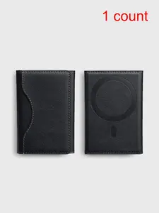 Men's Minimalist Plain Color Textured Card Holder, Casual Trendy Bifold Card Holder, Fashionable Card Case for Daily Use, Leather Card Holder, Credit Card Holder, Magnetically Attached To iphone 16 15 12 13 14 Pro Max Plus