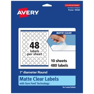 Avery Matte Clear Labels,  1" diameter Round