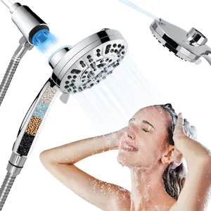 PHANCIR Magnetic Filtered Showerhead with 10 Spray Modes 5" Large Anti-Clog Handheld Chrome ABS 59" Hose High Pressure Tool-Free Install for Bathroom