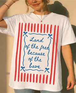 Land of the Free Because of the Brave Shirt, Coquette Americana Shirt, Striped 4th Of July Tee, Gift For Her, Memorial Day Tee